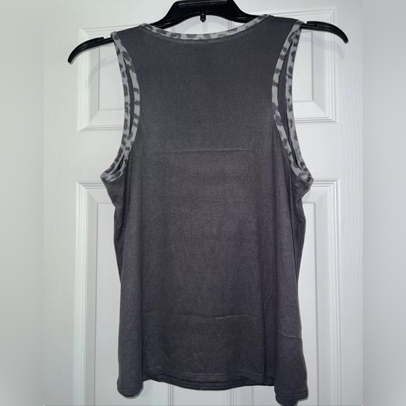 Lucky Brand Women's Knit Scoop Neck Tank Top Leopard Print Trim Gray Size Large - Picture 6 of 8
